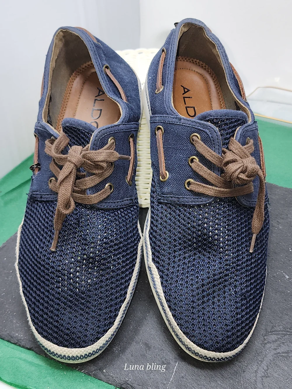 ALDO Men's Navy Mesh Boat Shoes with Brown Laces
